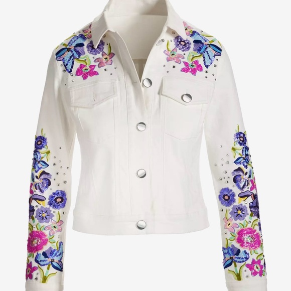 Boston Proper Pink and White Embroidered Jean Jacket - Picture 3 of 6